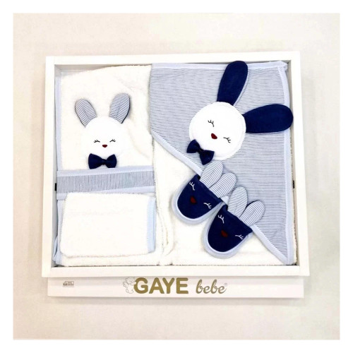 سرویس حوله 4 تکه نوزادی گایه ب ب مدل خرگوش سورمه ای